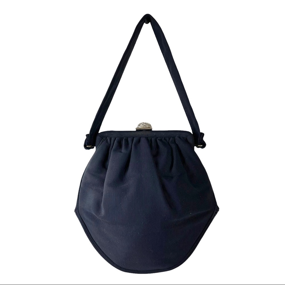 Vintage Garay NAVY BLUE Purse Small Clutch Bag Crystal Clasp w/ Coin Purse
